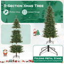 6/7/8 Feet Artificial Christmas Tree Pre-lit Hinged Xmas Tree with Warm White LED Lights and Pine Cones