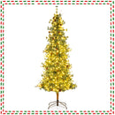 6/7/8 Feet Artificial Christmas Tree Pre-lit Hinged Xmas Tree with Warm White LED Lights and Pine Cones