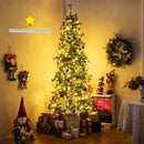 6/7/8 Feet Artificial Christmas Tree Pre-lit Hinged Xmas Tree with Warm White LED Lights and Pine Cones by LJGDeals