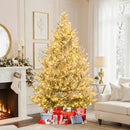 6/7/8 Feet Pre-Lit Artificial Christmas Tree Hinged Snow Flocked Xmas Tree by LJGDeals