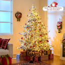 6/7/8 Feet Pre-Lit Artificial Christmas Tree Hinged Snow Flocked Xmas Tree by LJGDeals