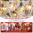 6/7 Feet Artificial Snow-flocked Christmas Tree Pre-lit Hinged Xmas Tree with 130 Twinkle Balls by LJGDeals