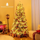 6/7 Feet Artificial Snow-flocked Christmas Tree Pre-lit Hinged Xmas Tree with 130 Twinkle Balls by LJGDeals