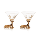 Gold Stag Deer Martini Glasses by Jersey Art Glass