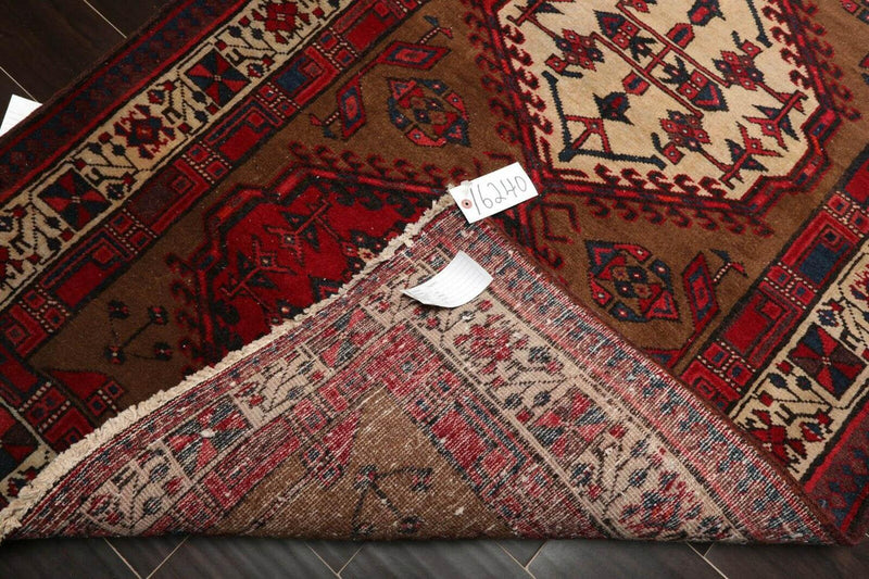 3'8" x 11' Vintage Runner Hand Knotted Wool Tribal Hamadan Area Rug Brown