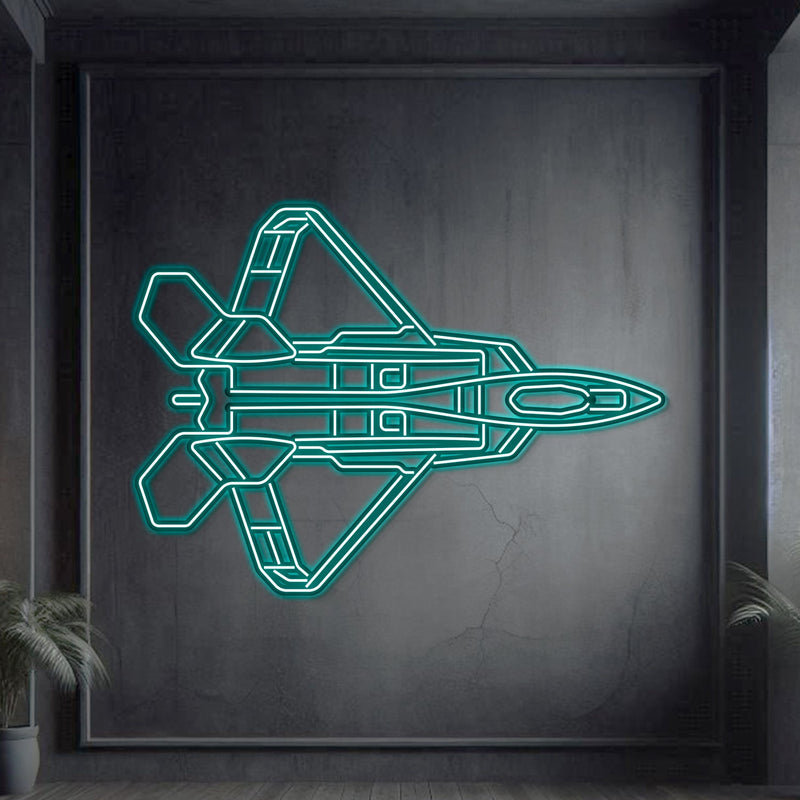 F-22 Raptor Top Metal Neon Aircraft Wall Art - NCN0040