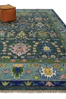 Antique Design Hand Knotted Green Moss and Blue Turkish Oushak Custom Made Wool Area Rug