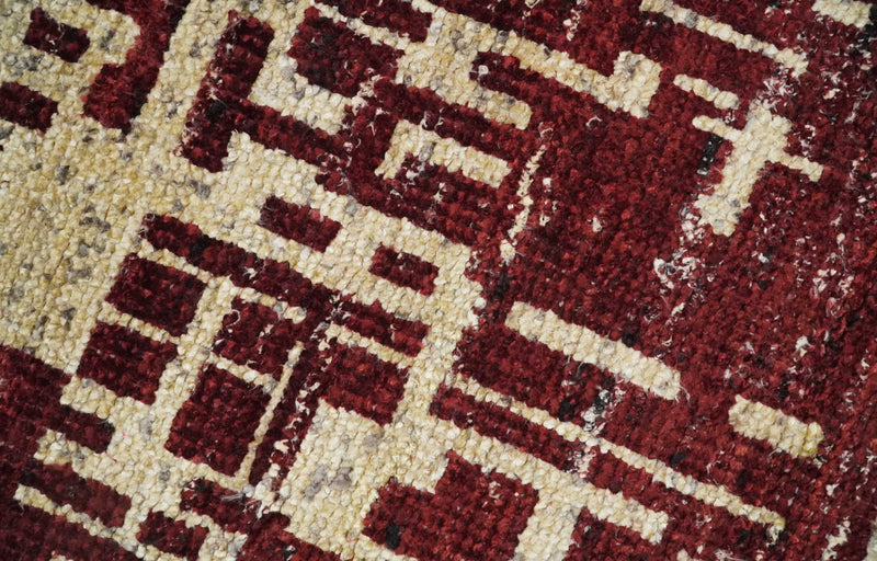 4x6 Hand Knotted Camel and Maroon Modern Abstract Contemporary Recycled Silk Area Rug | OP64