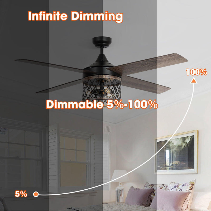 52" Mirelle Farmhouse Downrod Mount Reversible Ceiling Fan with Lighting and Remote Control