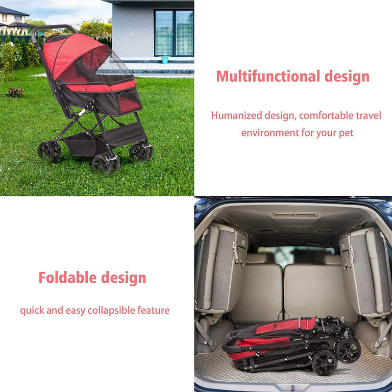 Pet Stroller, Foldable with Storage Basket, Wagon for Cats, Dogs, Pet Babies