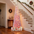 6 FTSnow-flocked Artificial Pink Christmas Tree Pre-lit Hinged Xmas Tree for Holiday Decoration by LJGDeals