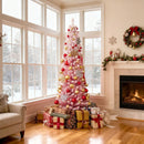 6 FTSnow-flocked Artificial Pink Christmas Tree Pre-lit Hinged Xmas Tree for Holiday Decoration by LJGDeals