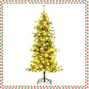 6/7/8 Feet Artificial Christmas Tree Pre-lit Hinged Xmas Tree with Warm White LED Lights and Pine Cones