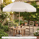 6 Feet Patio Umbrella with Fringe with Push Button Tilt and Wood Pole by LJGDeals