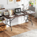 6 Feet Folding Table with Wood Grain HDPE Tabletop and Safe Lock Mechanism-Brown