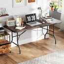 6 Feet Folding Table with Wood Grain HDPE Tabletop and Safe Lock Mechanism by LJGDeals