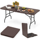 6 Feet Folding Table with Wood Grain HDPE Tabletop and Safe Lock Mechanism by LJGDeals