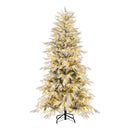 7 Feet Snow-flocked Artificial Christmas Tree Pre-lit Hinged Xmas Tree with Warm White LED Lights by LJGDeals