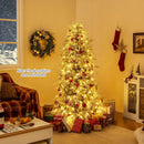 7 Feet Snow-flocked Artificial Christmas Tree Pre-lit Hinged Xmas Tree with Warm White LED Lights by LJGDeals