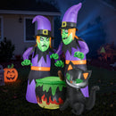 6 Ft Inflatable Halloween Witches with Cauldron & Black Cat