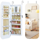 6 LEDs Mirror Jewelry Cabinet Wall or Door Mounted Lockable Jewelry Organizer-White