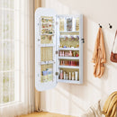6 LEDs Mirror Jewelry Cabinet Wall or Door Mounted Lockable Jewelry Organizer-White