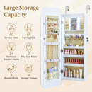 6 LEDs Mirror Jewelry Cabinet Wall or Door Mounted Lockable Jewelry Organizer-White