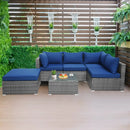 6 Pieces Outdoor Rattan Sofa Set with Seat and Back Cushions-Navy by DirectDeals