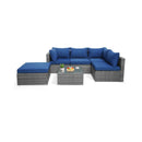 6 Pieces Outdoor Rattan Sofa Set with Seat and Back Cushions-Navy by DirectDeals