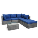 6 Pieces Outdoor Rattan Sofa Set with Seat and Back Cushions-Navy by DirectDeals