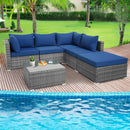 6 Pieces Outdoor Rattan Sofa Set with Seat and Back Cushions-Navy by DirectDeals