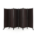 6 Panel 5.7 Feet Tall Rolling Room Divider on Wheels-Gray by DirectDeals