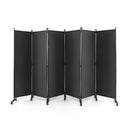 6 Panel 5.7 Feet Tall Rolling Room Divider on Wheels-Gray