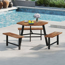 6 Person Acacia Wood Picnic Table Bench Set with 3 Seats