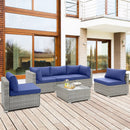 6 Piece Patio Conversation Sofa Set with Tempered Glass Coffee Table-Navy by LJGDeals