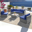 6 Piece Patio Conversation Sofa Set with Tempered Glass Coffee Table-Navy by LJGDeals