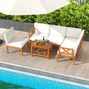 6 Pieces Acacia Wood Patio Furniture Set with Cushions and 2-Tier Coffee Table-White by LJGDeals