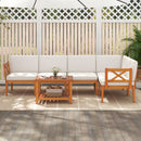 6 Pieces Acacia Wood Patio Furniture Set with Cushions and 2-Tier Coffee Table-White