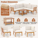6 Pieces Acacia Wood Patio Furniture Set with Cushions and 2-Tier Coffee Table-White by LJGDeals