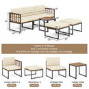 6 Pieces Acacia Wood Patio Furniture Set with Coffee Table and Ottomans-Beige by LJGDeals
