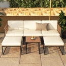 6 Pieces Acacia Wood Patio Furniture Set with Coffee Table and Ottomans-Beige by LJGDeals