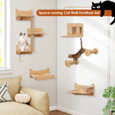 6 Pieces Cat Wall Furniture Set Kitten Wall Mounted Shelves-Natural by LJGDeals