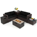 6 Pieces Outdoor Wicker Furniture Set with 32 Inch Propane Fire Pit Table-Beige by DirectDeals