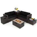 6 Pieces Outdoor Wicker Furniture Set with 32 Inch Propane Fire Pit Table by LJGDeals