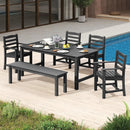 6 Pieces Patio Dining Bench Set Outdoor HDPE Weather Resistant Table and Chairs Set by LJGDeals