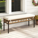 Wicker Patio Bench for 2 People 48invh Long Backless Dining Bench with Acacia Wood Seat-White by LJGDeals