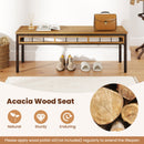 Wicker Patio Bench for 2 People 48invh Long Backless Dining Bench with Acacia Wood Seat-White