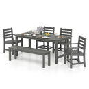 6 Pieces Patio Dining Bench Set Outdoor HDPE Weather Resistant Table and Chairs Set by LJGDeals