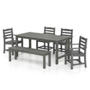 6 Pieces Patio Dining Bench Set Outdoor HDPE Weather Resistant Table and Chairs Set by LJGDeals