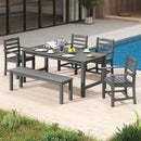 6 Pieces Patio Dining Bench Set Outdoor HDPE Weather Resistant Table and Chairs Set by LJGDeals